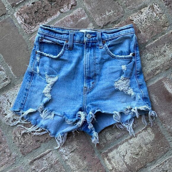 Abercrombie & Fitch Distressed High Rise Mom Shorts Size 25 - Picture 2 of 12